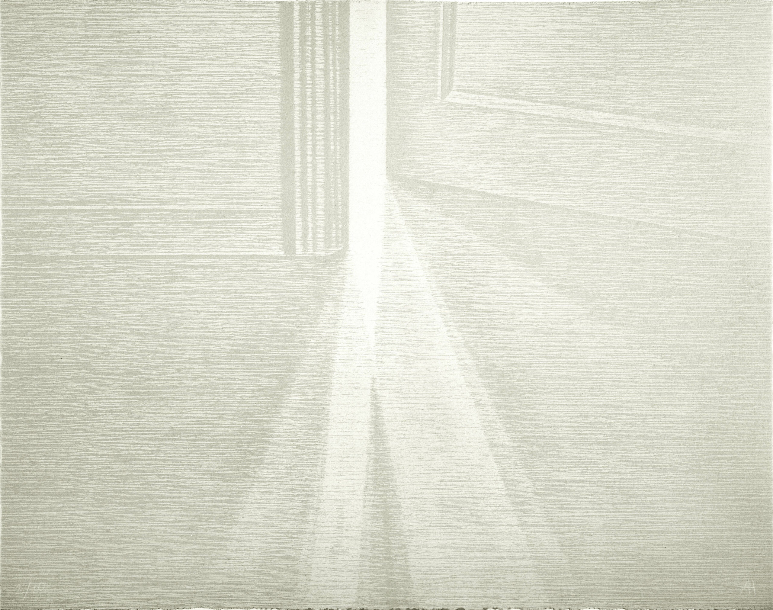Passage Pandora 1. 2023. Xilografía. Papel gris. 38,5 x 48,5 cm