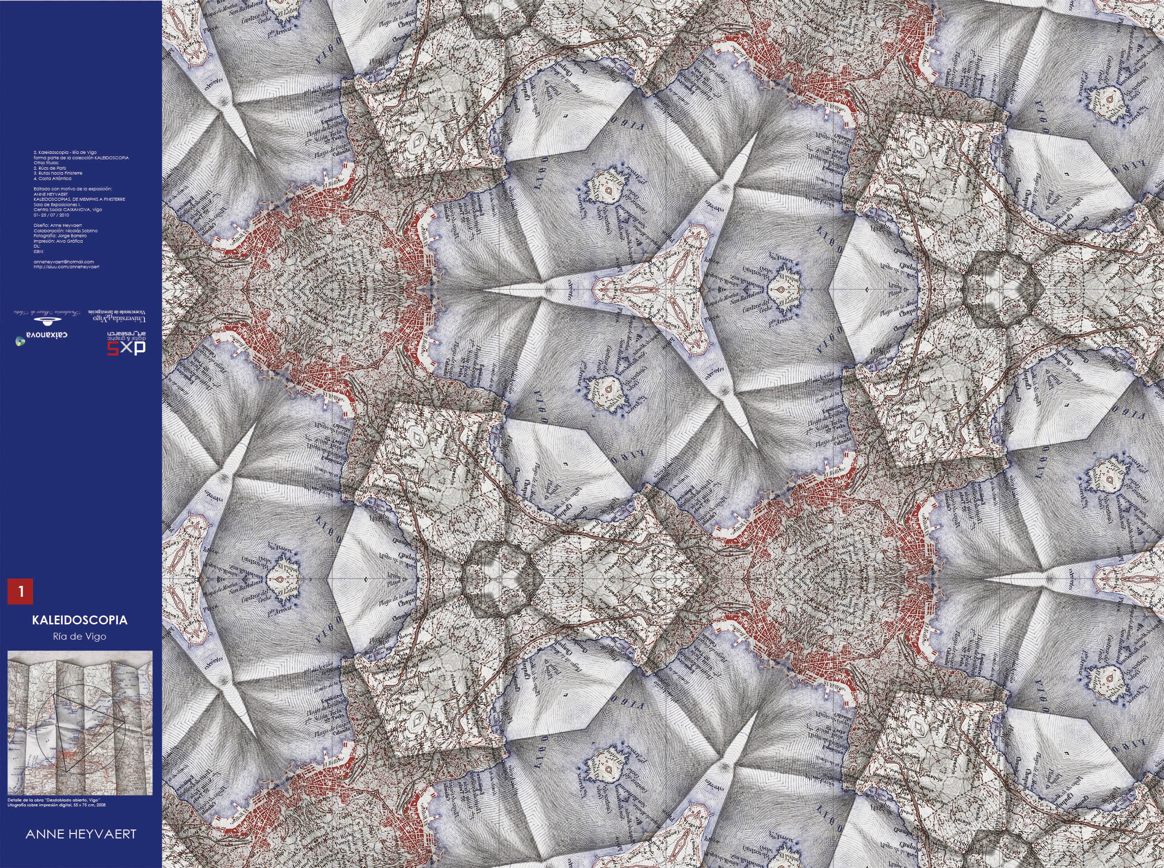 1 Kaleidoscopia 1. Ría de Vigo. 2010. Impresión offset. Infografía a partir de litografía sobre mapa. Cerrado 11.5 x 20 cm. Abierto 81.6 x 61.5 cm
