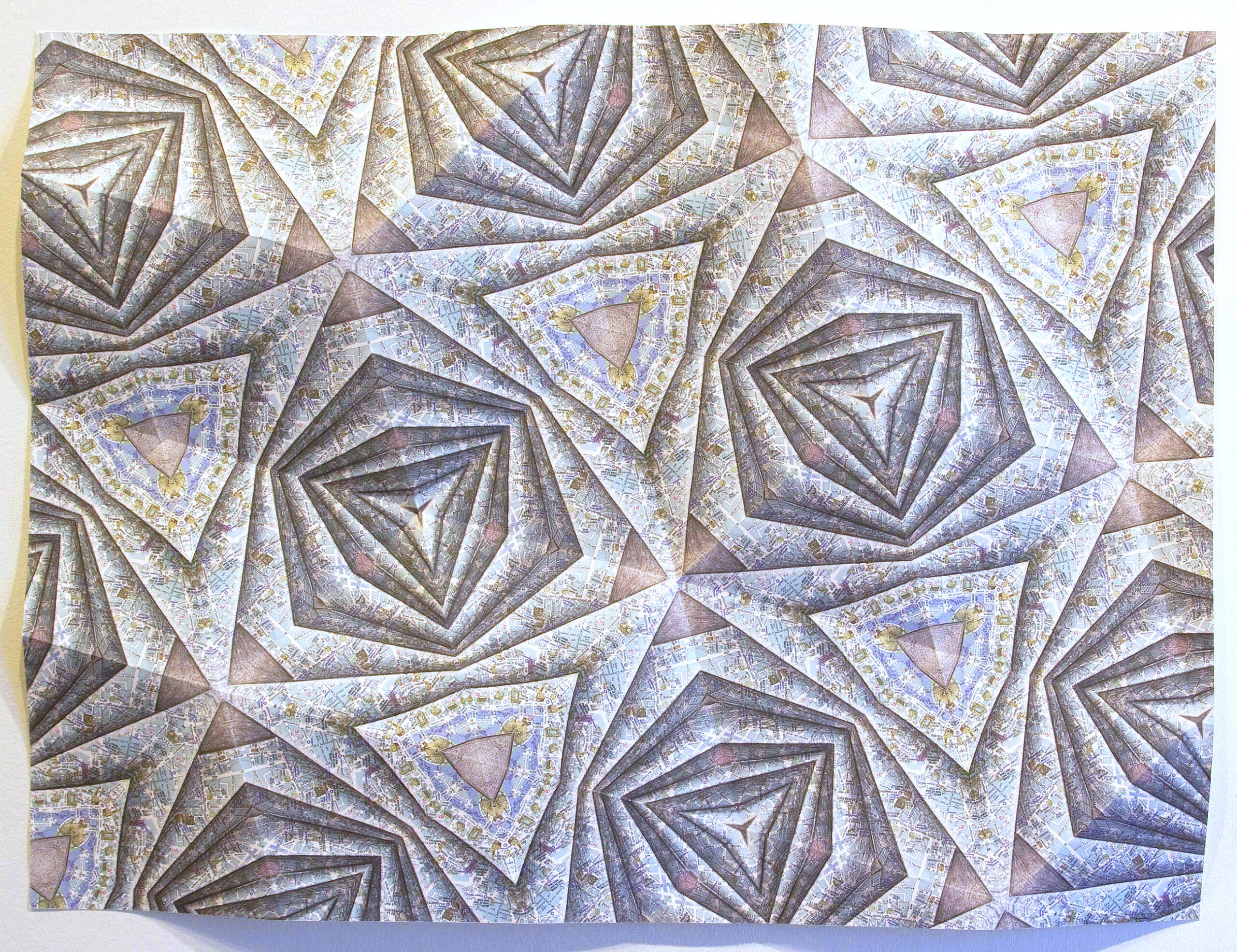 11 Kaleidoscopia Paris de Perec. 2010. Infografía a partir de litografía y dibujo sobre mapa. Impresión inkjet. Papel 87 x 114 cm. Plegado