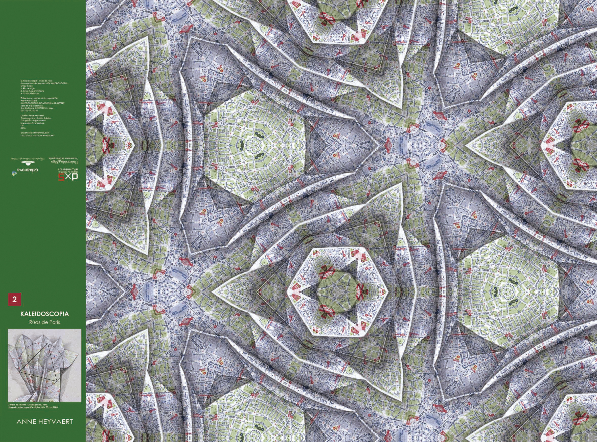 3 Kaleidoscopia 2. Rúas de Paris. 2010. Impresión offset. Infografía a partir de litografía sobre mapa. Cerrado 11.5 x 20 cm. Abierto 81.6 x 61.5 cm