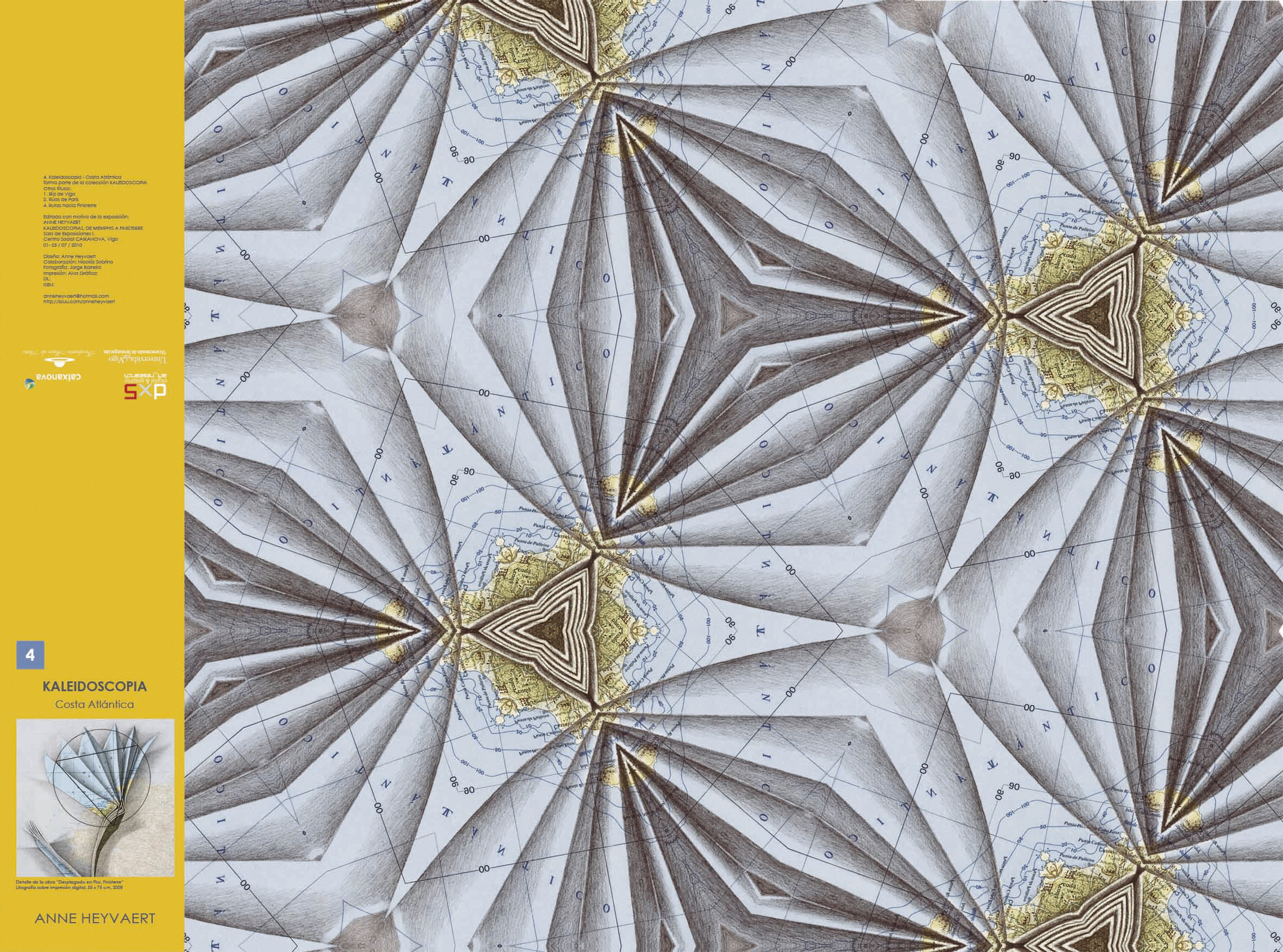 7 Kaleidoscopia 4. Costa Atlántica. 2010. Impresión offset. Infografía a partir de litografía sobre mapa. Cerrado 11.5 x 20 cm. Abierto 81.6 x 61.5 cm
